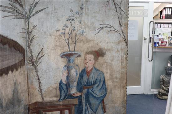 A pair of painted four fold dressing screens H.190cm